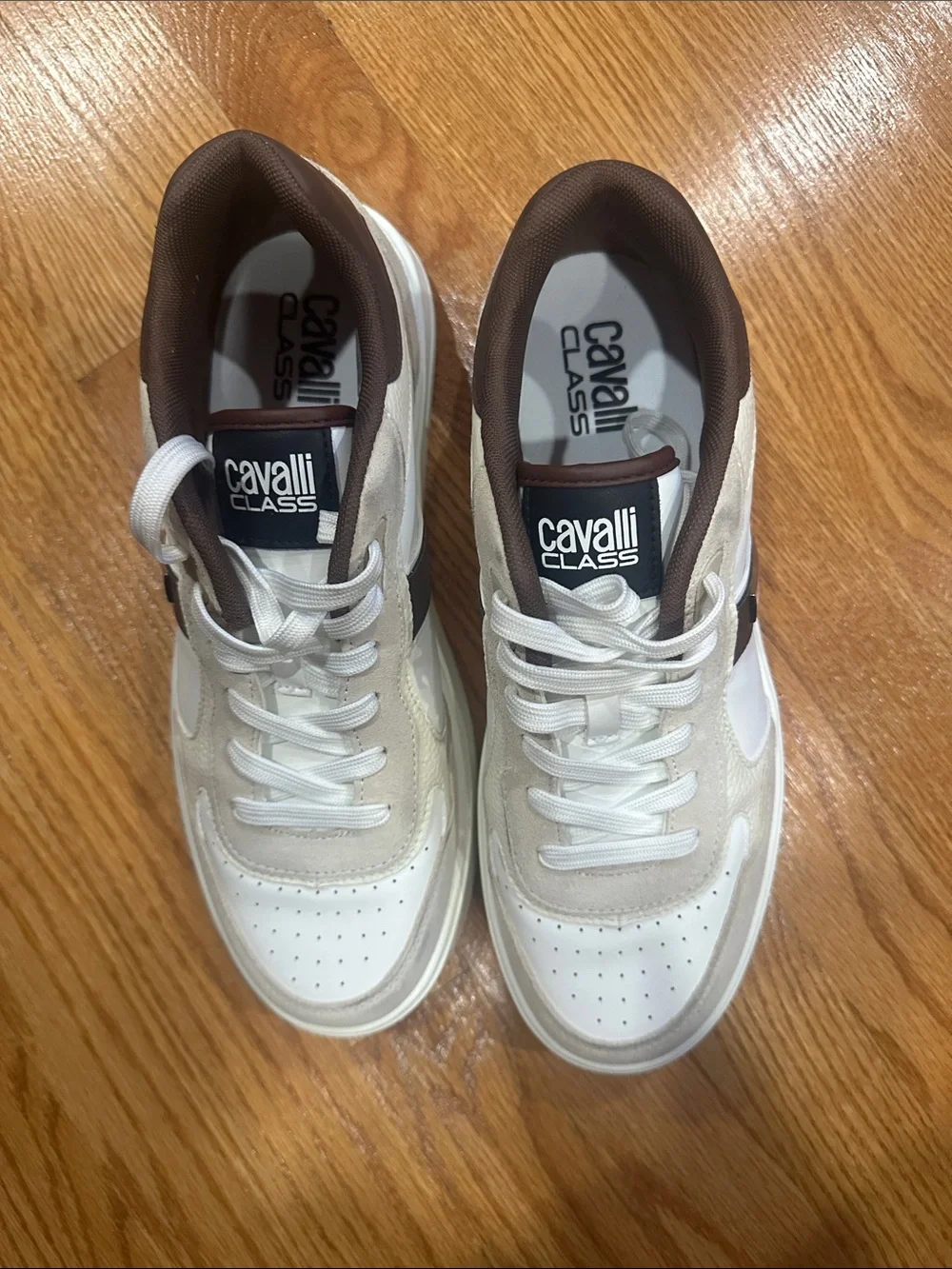 Cavalli Class Men's White and Brown Low-Top Sneakers